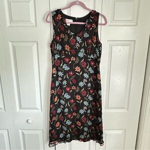 Parisian Signature Silk Babydoll Floral Midi Dress Womens Sz 10 Office Corpcore